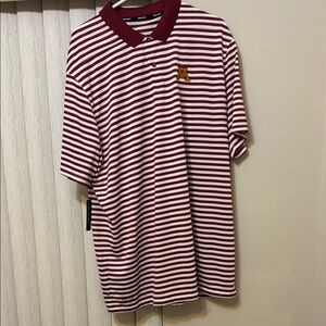 Nike Maroon and White Striped Polo Shirt